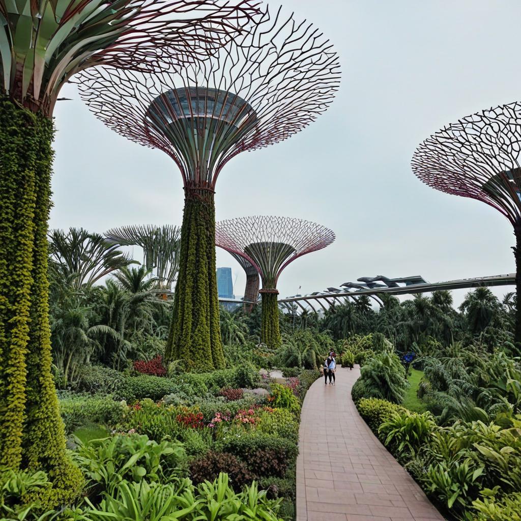 Gardens by the Bay is a futuristic park in the heart of Singapore that features the iconic Supertree Grove, a collection of towering tree-like structures that come alive with light and sound at night.